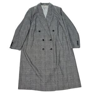 Nili Lotan Coat Womens 2X Gray Black Plaid Double Breasted Wool Blend Long Lined